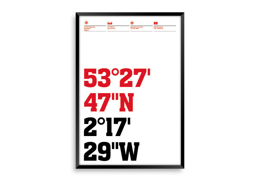 Manchester United FC Stadium Co-ordinates - Art, Print, Poster, Gift