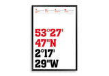 Manchester United FC Stadium Co-ordinates - Art, Print, Poster, Gift